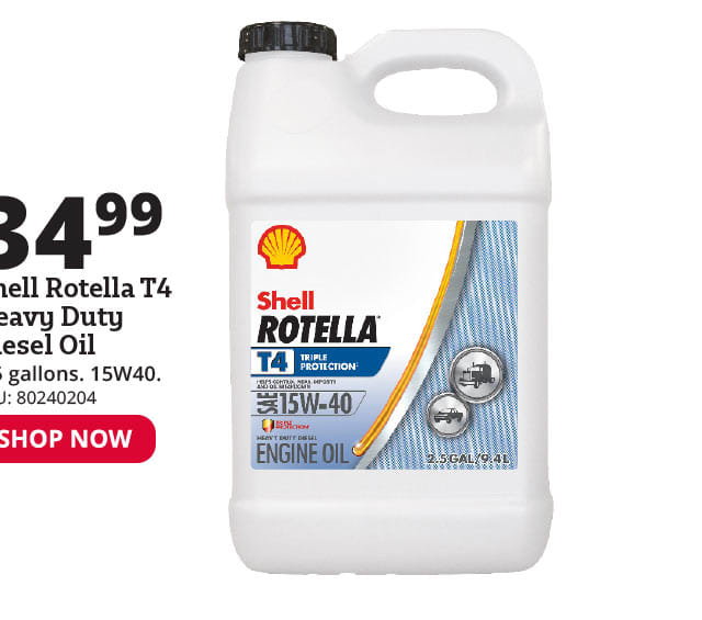 Shell Rotella T4 15W40 Heavy Duty Diesel Oil, 2.5 Gallon -550045127