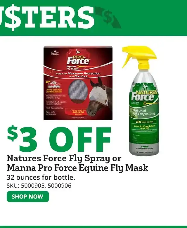 Nature's Force Fly Spray or Manna Pro Force Equine Fly Mask