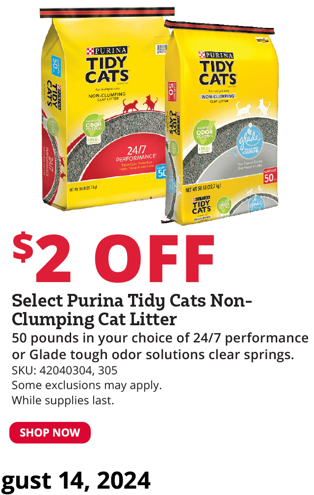 \\$2 Off Select Purina Tidy Cats Non-Clumping Cat Litter