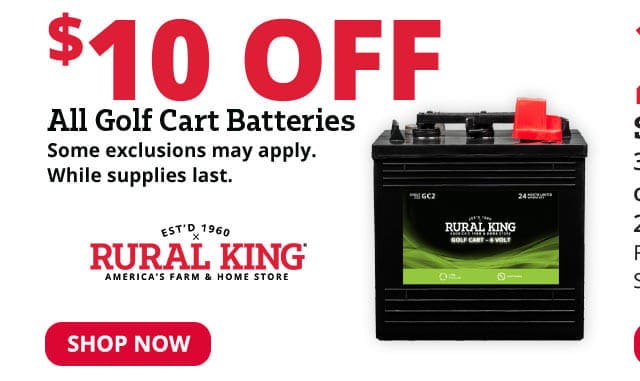 \\$10 Off All Golf Cart Batteries