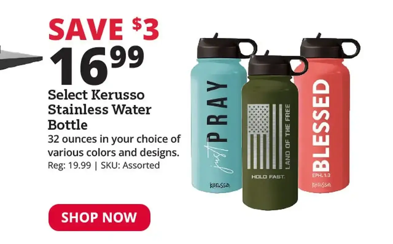 \\$3 Off Select Kerusso Stainless Steel Water Bottle