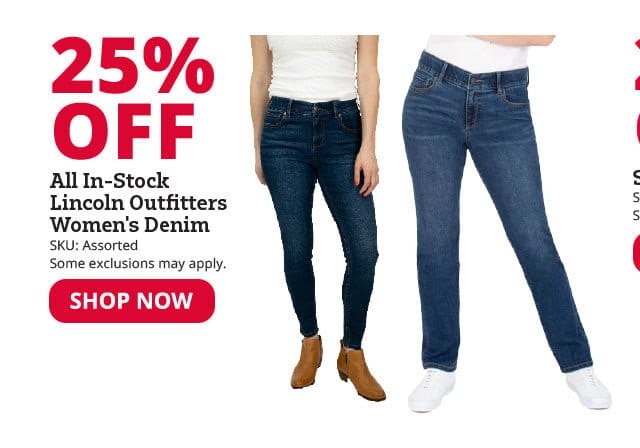 25% Off All In-Stock Lincoln Outfitters Women's Denim