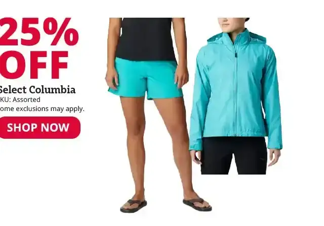 25% Off Select Columbia