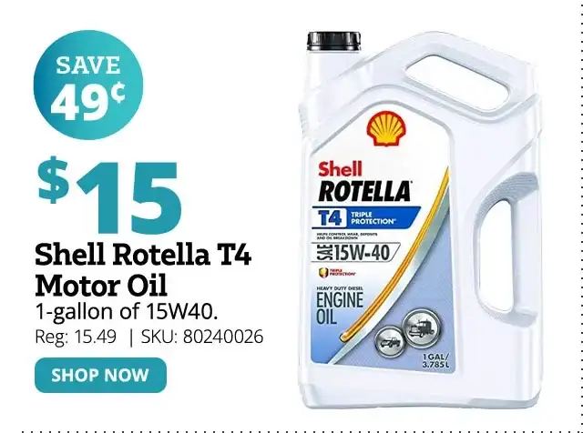 Shell Rotella T4 15W-40 Motor Oil, 1 Gallon -550045126