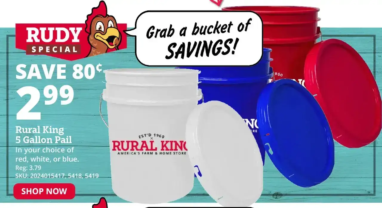 Rural King 5 Gallon Pail Red, White or Blue