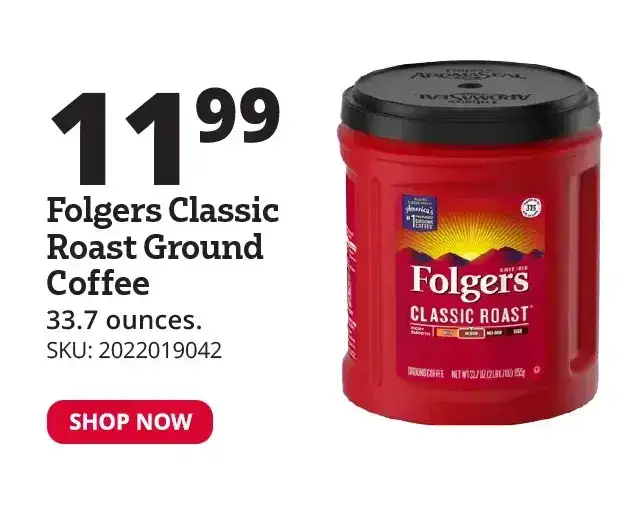 Folgers Classic Roast Ground Coffee, 33.7 oz Canister