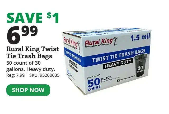 Twist Tie Heavy Duty 30 Gallon Trash Bags, 50 Count