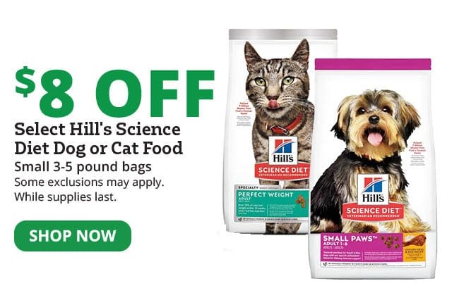 \\$8 Off Select Hill's Science Diet Dog or Cat Food 3-5lb Bags