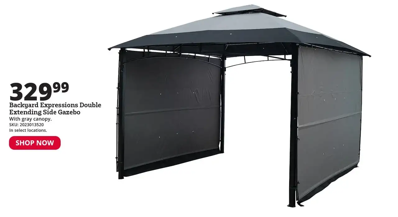 Backyard Expressions Double Extending Side Gazebo with Gray Canopy - 912062