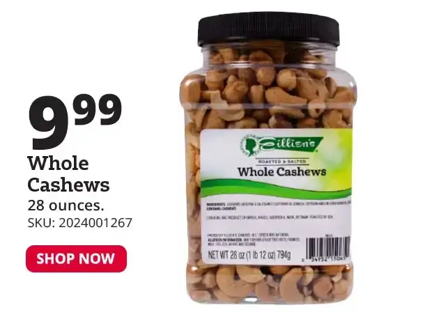 Eillien's Cashews - Whole Roasted, 28oz.