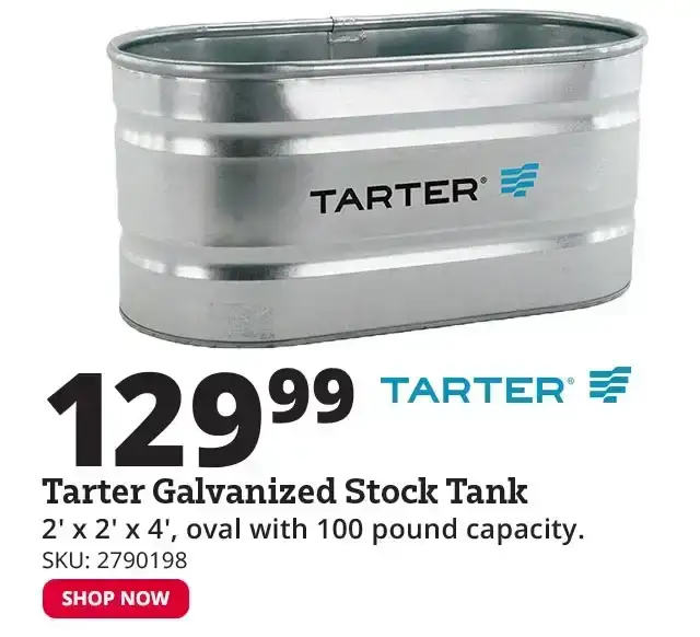 Tarter 2' x 2' x 4' Oval Galvanized Stock Tank, 100 Gallon Capacity - WT224