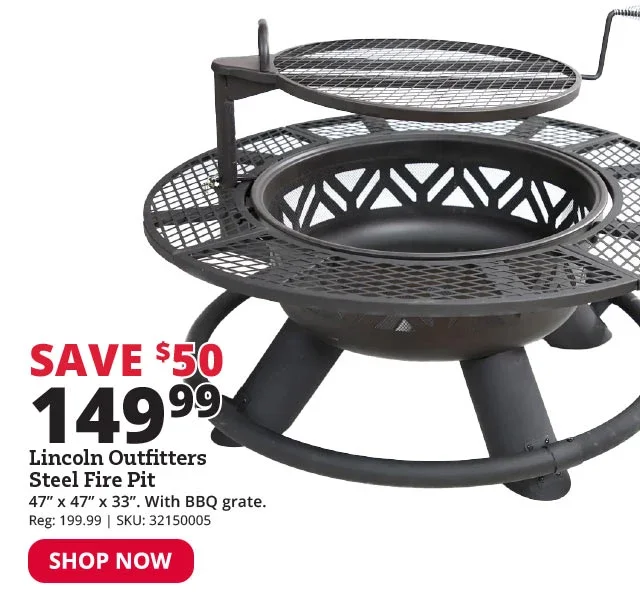 Lincoln Outfitters Steel Fire Pit with BBQ Grate - 90-165-0204
