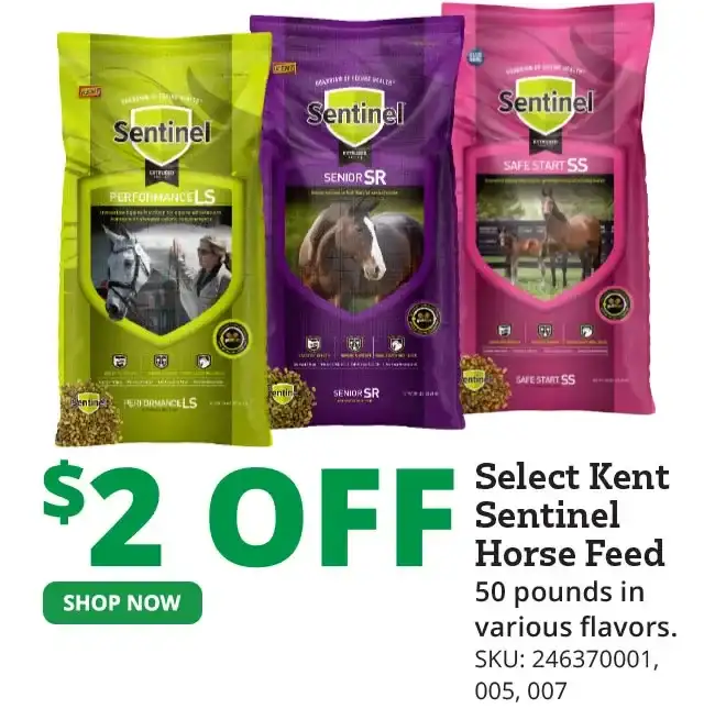 \\$2 Off Select Kent Sentinel Horse Feed 50lb Bag