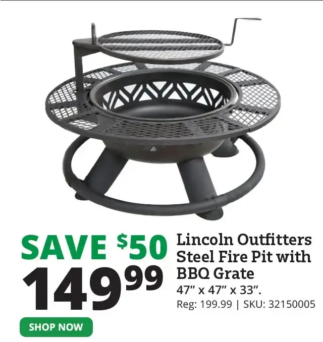 Lincoln Outfitters Steel Fire Pit with BBQ Grate - 90-165-0204