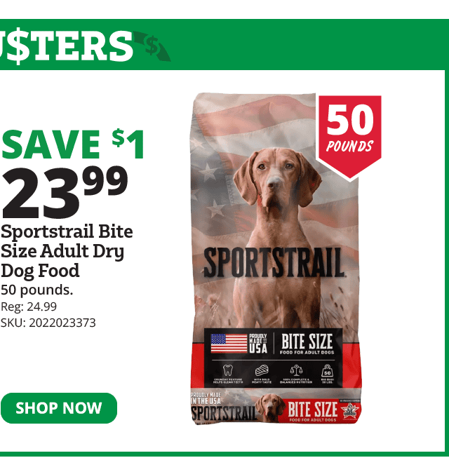 Save \\$1 on Sportstrail Bite Size adult dry dog food