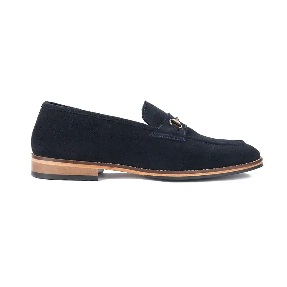 Image of Buckled Suede Loafer - Navy