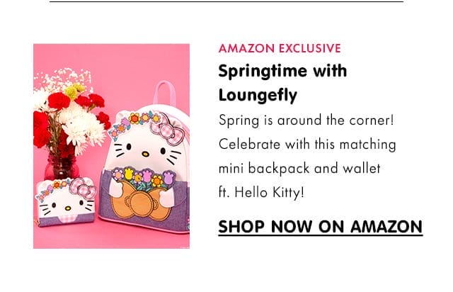 AMAZON EXCLUSIVE | Springtime with Loungefly | Spring is around the corner! Celebrate with this matching mini backpack and wallet ft. Hello Kitty! | SHOP NOW ON AMAZON