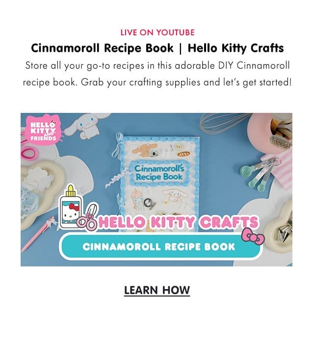 LIVE ON YOUTUBE | Cinnamoroll Recipe Book | Hello Kitty Crafts | Store all your go-to recipes in this adorable DIY Cinnamoroll recipe book. Grab your crafting supplies and let’s get started! | LEARN HOW