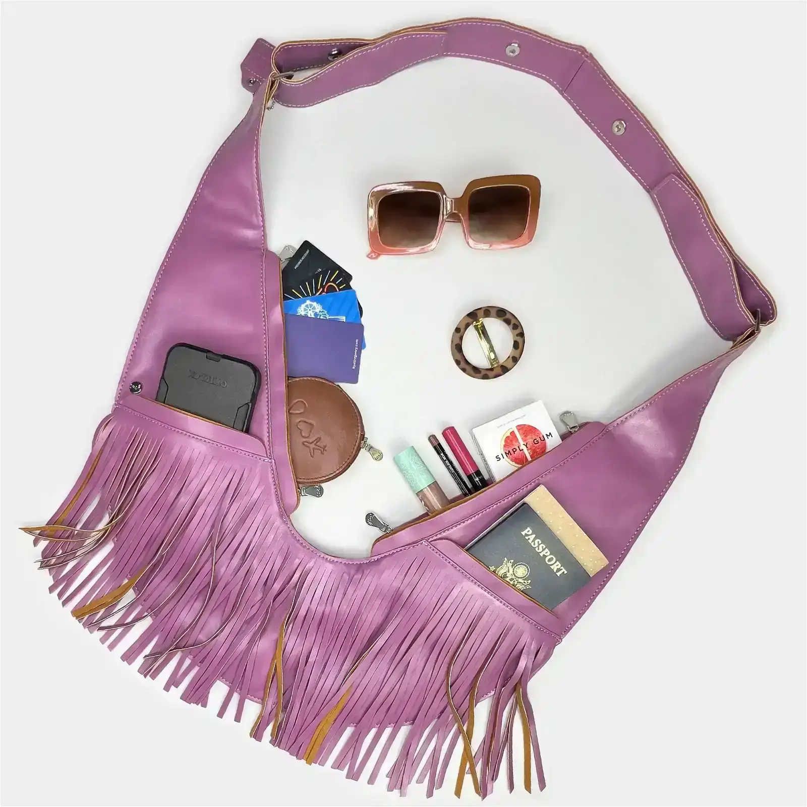 Image of Lotus Faux Leather Fringe Sash Bag