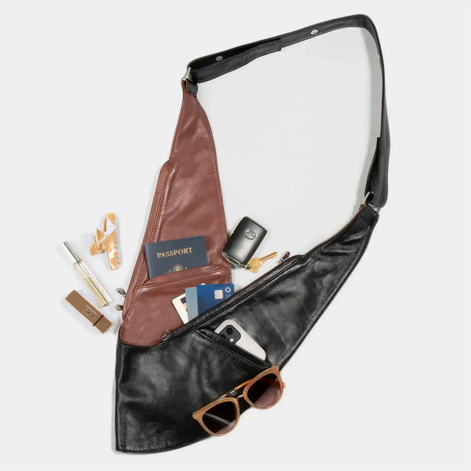 Image of Black/Brown Reversible Leather Sash Bag