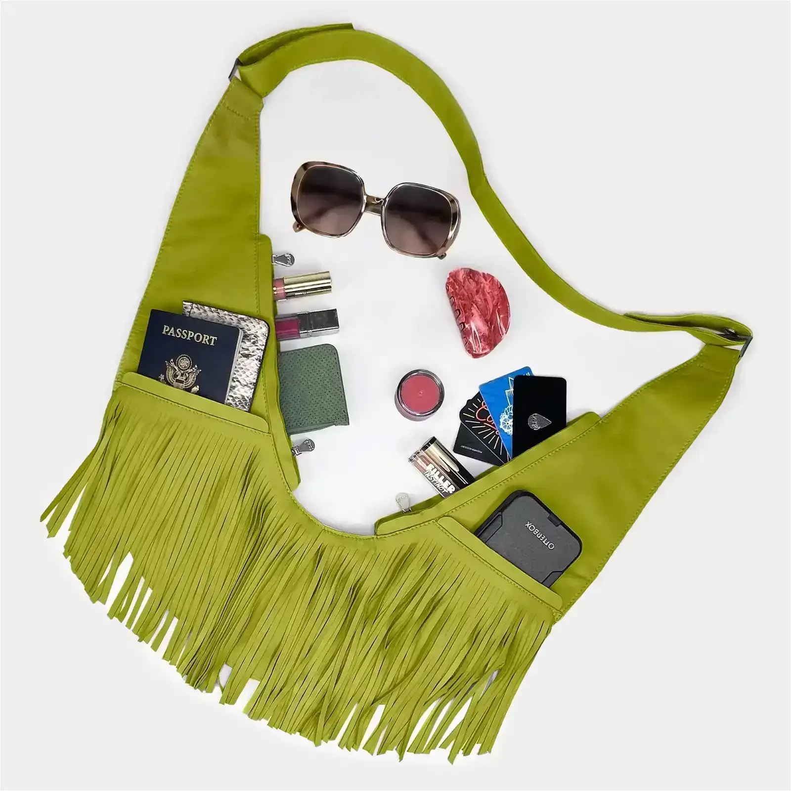 Image of Moss Fringe Leather Sash Bag