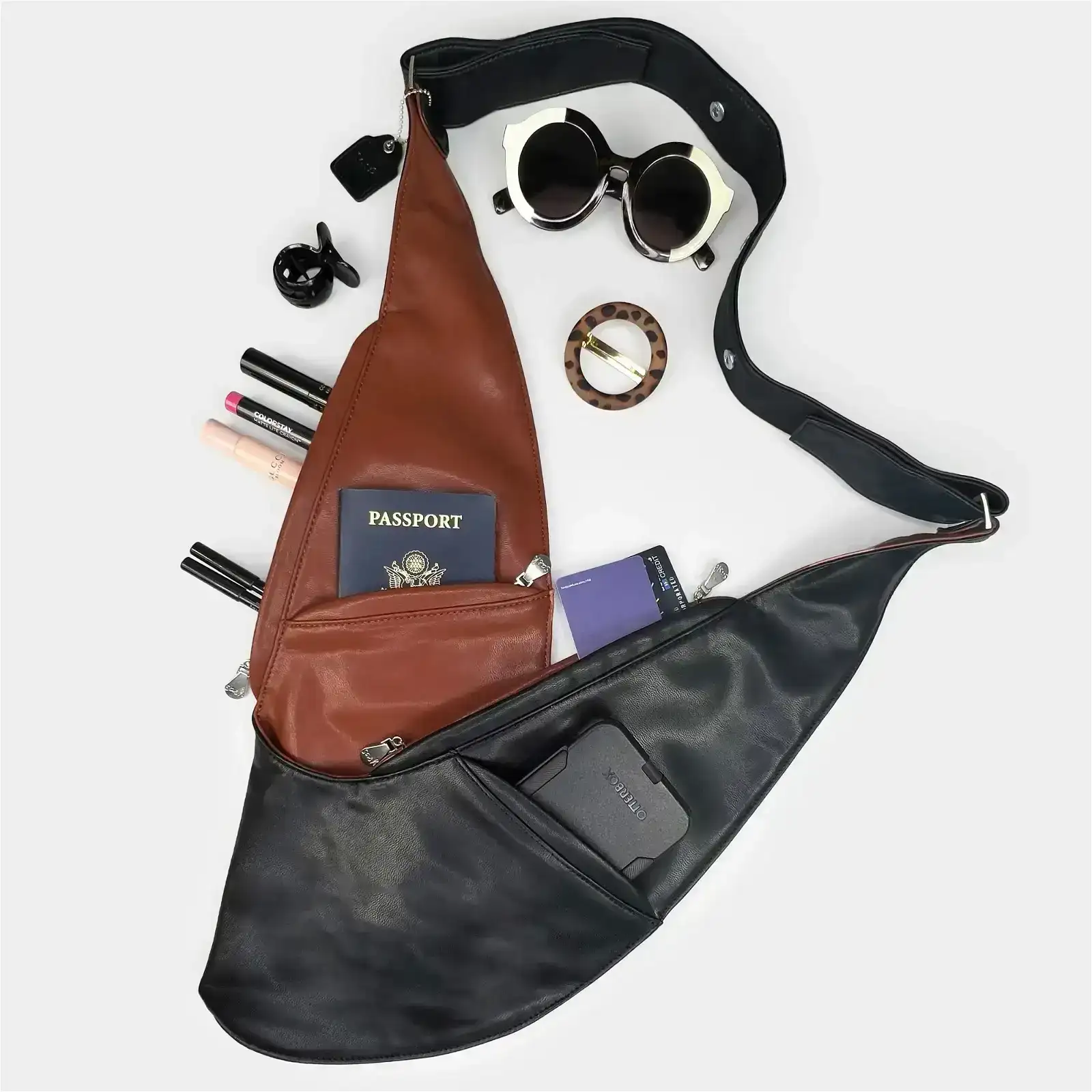 Image of Black/Brown Faux Leather Sash Bag