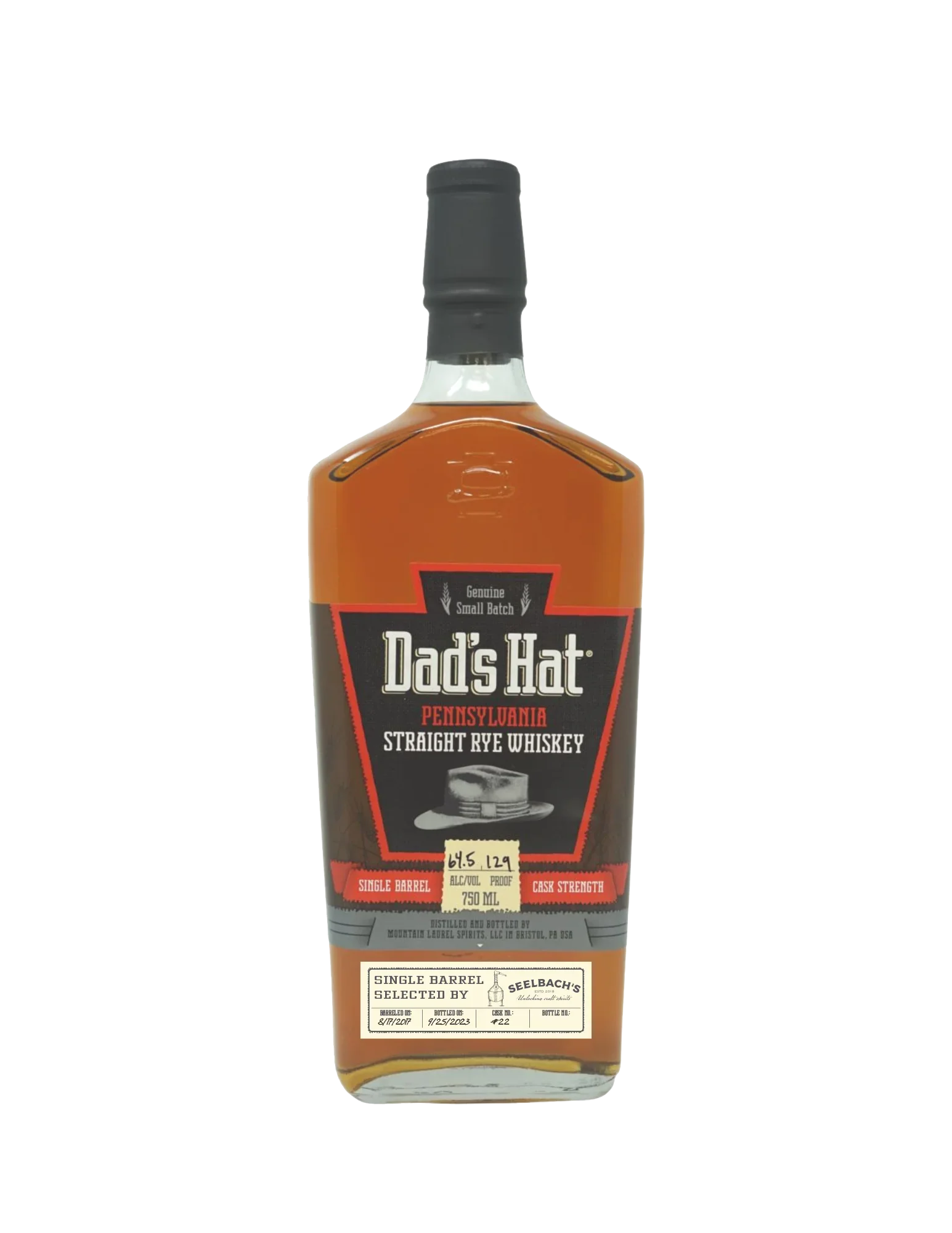 Image of Dad's Hat Pennsylvania Rye Single Barrel Cask Strength Whiskey #22 129 Proof - Selected by Seelbach's