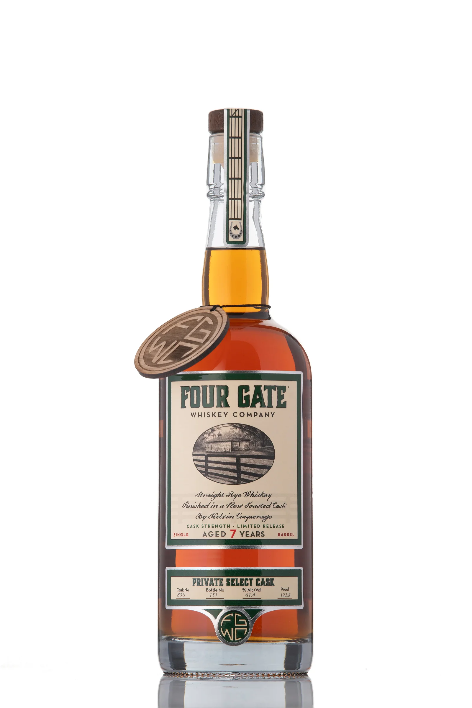 Image of Four Gate Whiskey Company Single Barrel Rye Finished in New Toasted Cask By Kelvin Cooperage #836 122.8 proof - Selected by Seelbach's