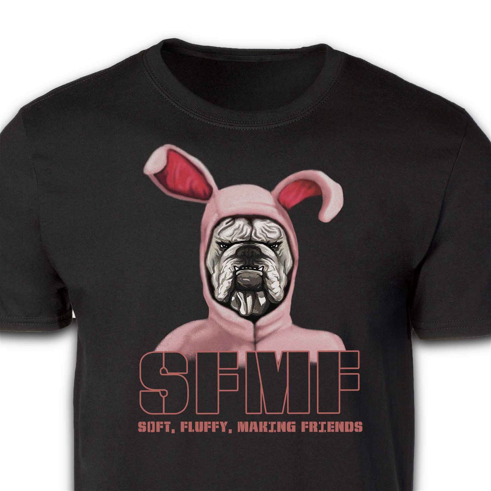 Image of Marine Corps Bulldog Mascot in Pink Bunny Costume