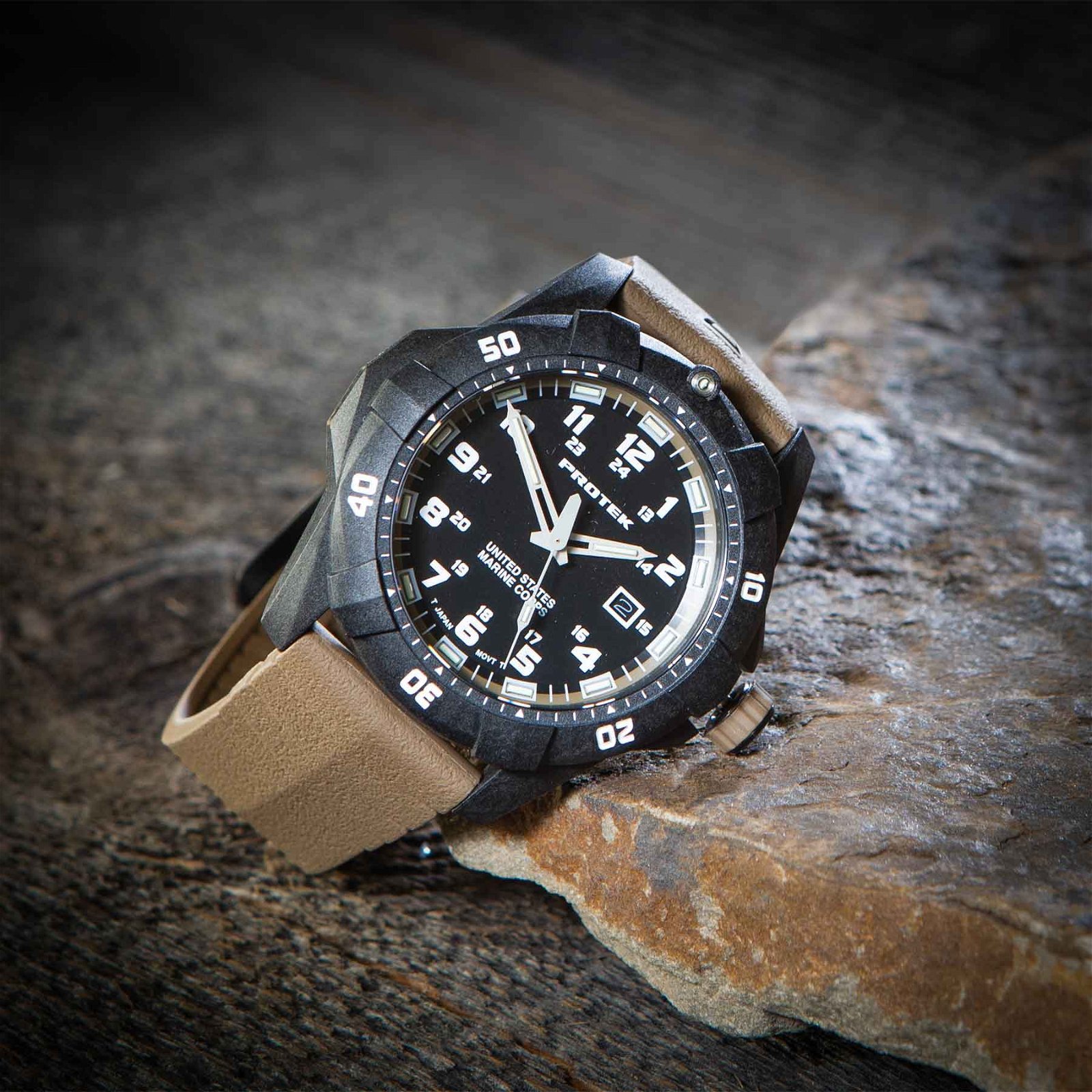 Image of ProTek USMC Carbon Composite Dive Watch - Black with Sand