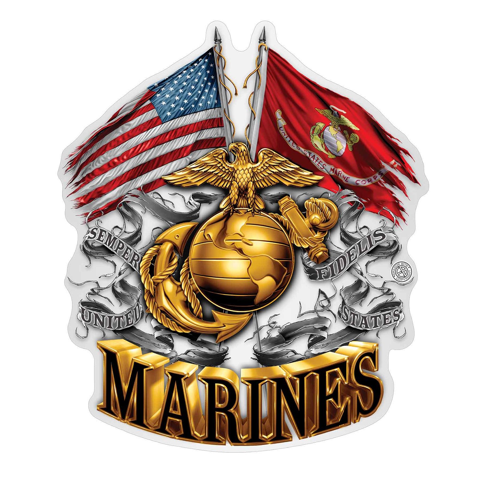 Image of Double Flag Gold EGA Marine Corps Reflective Decal