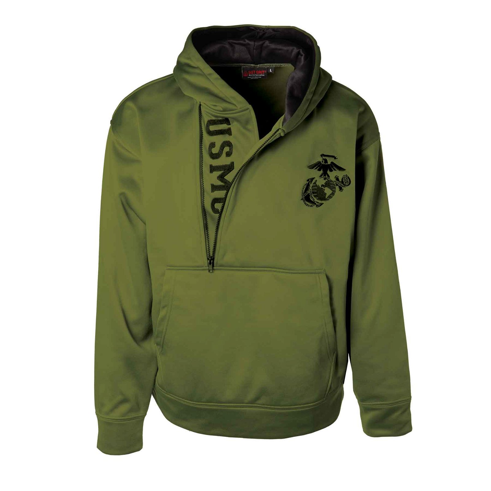 Image of USMC Half Zip Hoodie- OD green