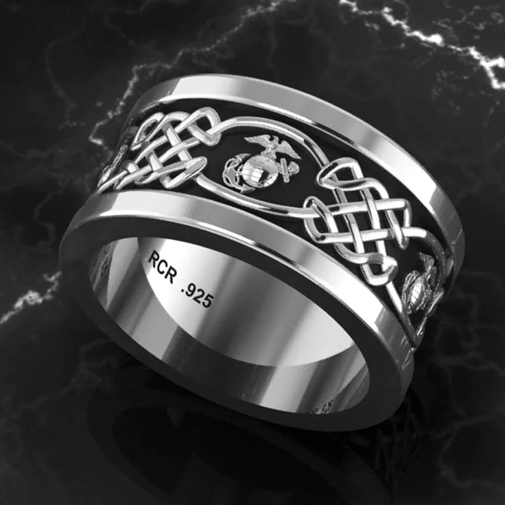 Image of Marine Corps Solid Sterling Silver Wedding Ring