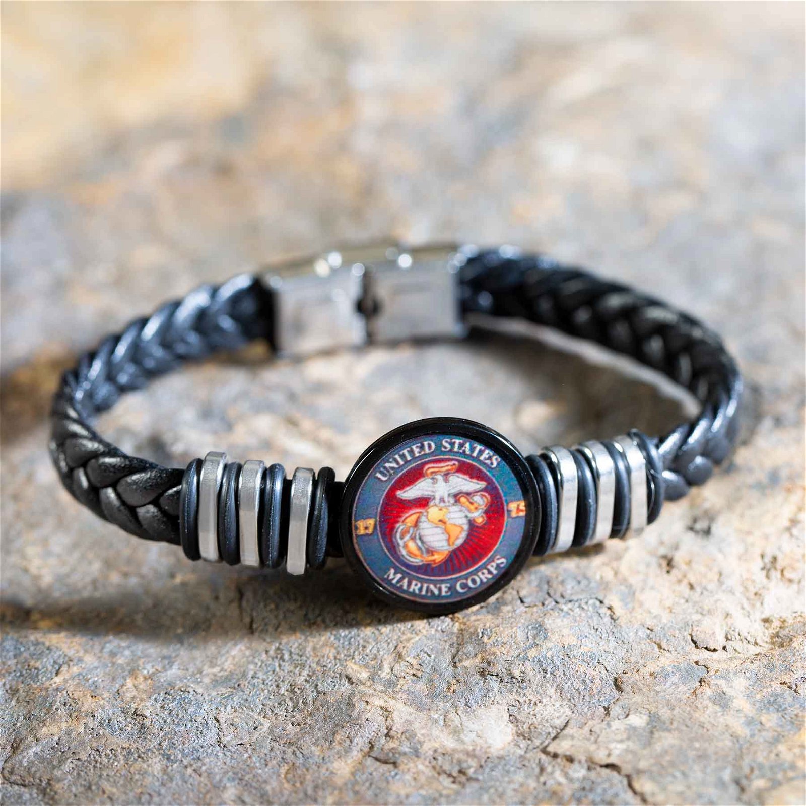 Image of USMC Two-tone Braided Leather Bracelet