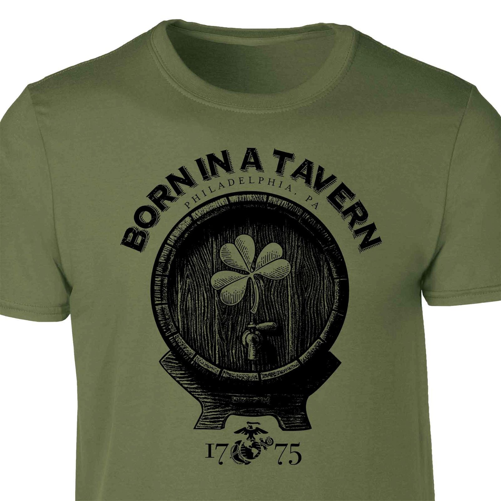 Image of USMC Born In A Tavern Shamrock T-shirt