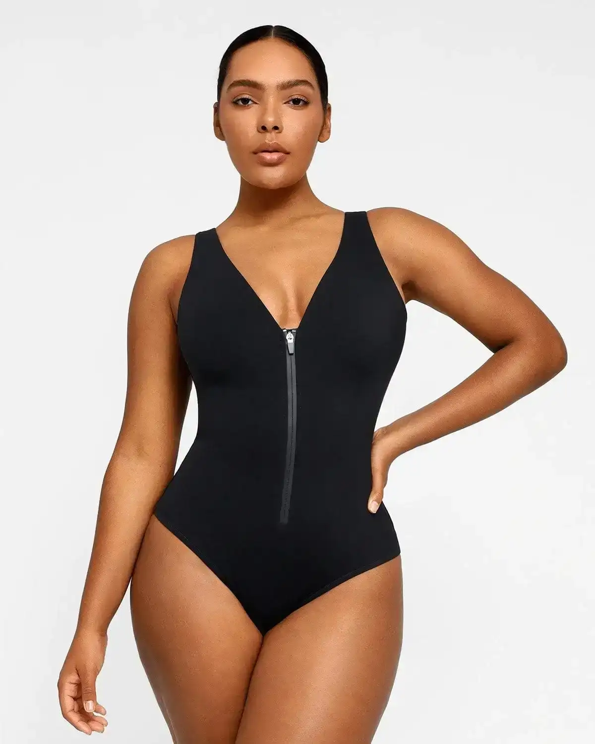 Image of Smart Sculpt Plunge Zip Front Shaping Swimsuit