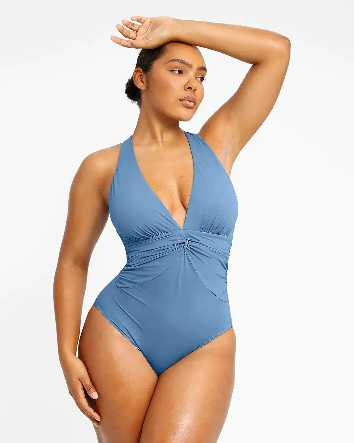 Image of Smart Sculpt Ruched Twist-Front Shaping Swimsuit