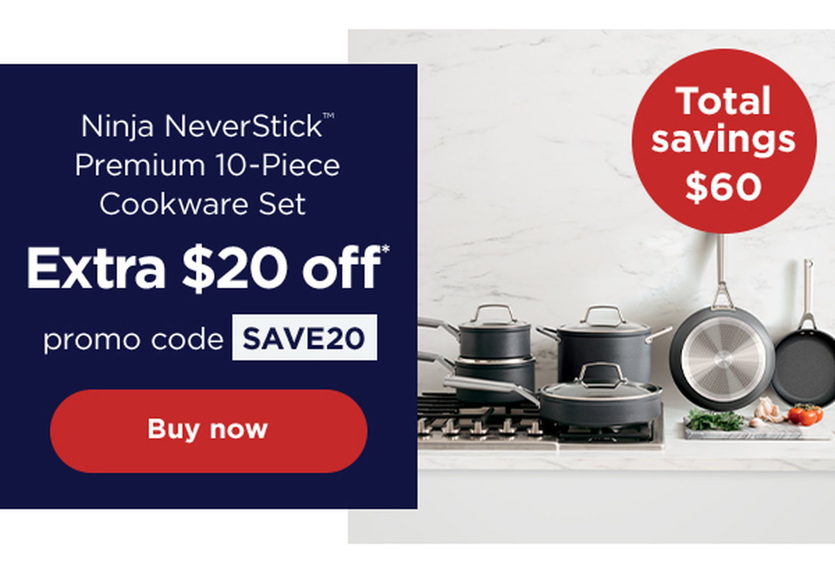 Extra \\$20 off* Ninja Neverstick™ Premium 10-Piece Cookware Set with promo code SAVE20