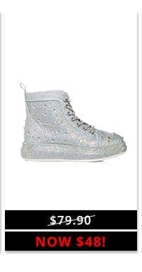 AZALEA WANG OTIS RHINESTONE HIGH TOP SNEAKER IN SILVER