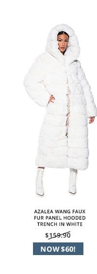 AZALEA WANG FAUX FUR PANEL HOODED TRENCH IN WHITE