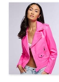 MONSIEUR FLORES NEON PINK MOTO JACKET