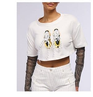 SNEAKER HEAD RHINESTONE SLEEVE GRAPHIC T SHIRT