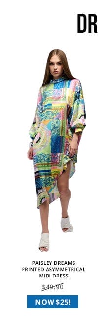 PAISLEY DREAMS PRINTED ASYMMETRICAL MIDI DRESS