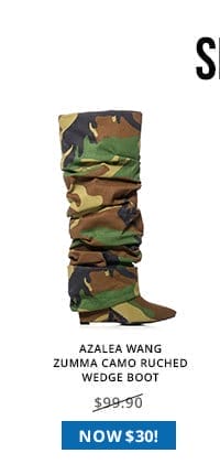 AZALEA WANG ZUMMA CAMO RUCHED WEDGE BOOT