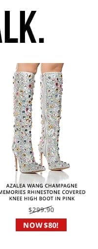 AZALEA WANG CHAMPAGNE MEMORIES RHINESTONE COVERED KNEE HIGH BOOT IN PINK