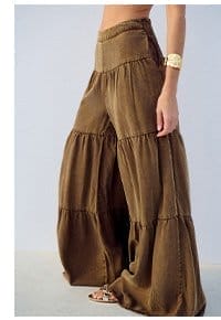 INDIE WASHED TIERED WIDE LEG PANTS