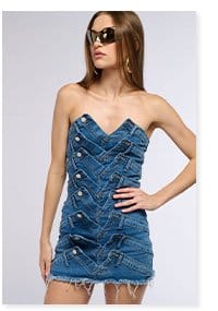 TREND SETTER LAYERED DENIM MINI DRESS