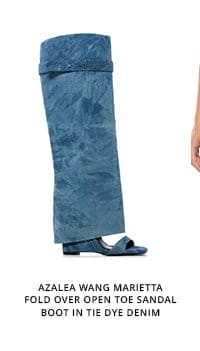 AZALEA WANG MARIETTA FOLD OVER OPEN TOE SANDAL BOOT IN TIE DYE DENIM