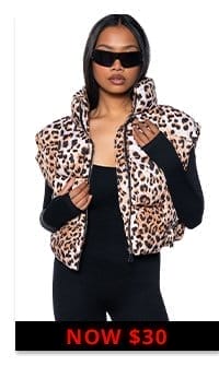 CHEETAH PRINT WOVEN PUFFER VEST