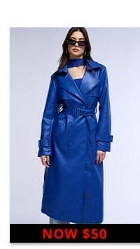 SANDO BLUE PU TRENCH COAT